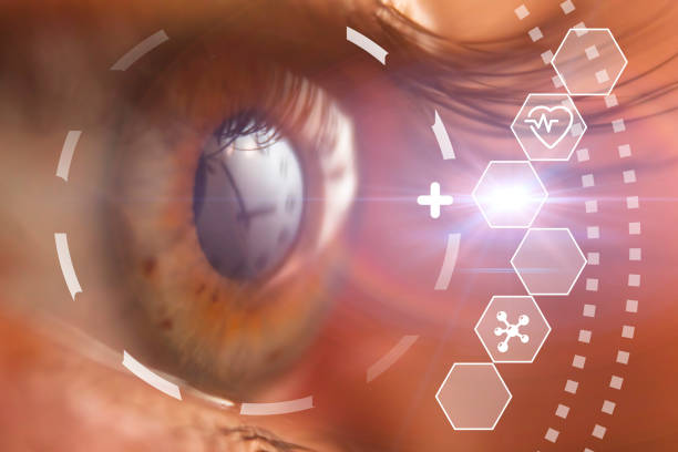 Close-up of man digital eye during scanning process 3D rendering
