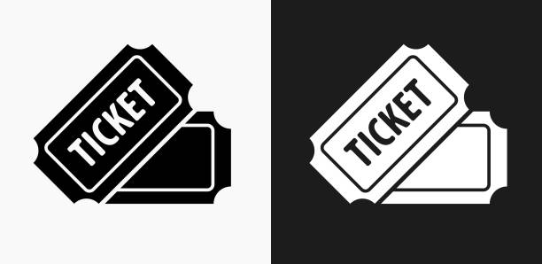 Ticket Icon on Black and White Vector Backgrounds Ticket Icon on Black and White Vector Backgrounds. This vector illustration includes two variations of the icon one in black on a light background on the left and another version in white on a dark background positioned on the right. The vector icon is simple yet elegant and can be used in a variety of ways including website or mobile application icon. This royalty free image is 100% vector based and all design elements can be scaled to any size. movie ticket illustrations stock illustrations