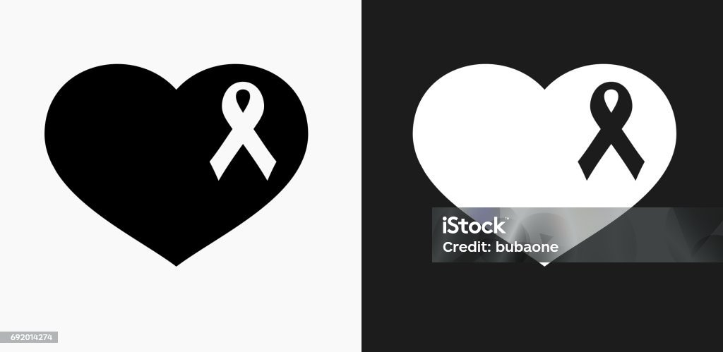 Breast Cancer Support Ribbon Heart Icon on Black and White Vector Backgrounds Breast Cancer Support Ribbon Heart Icon on Black and White Vector Backgrounds. This vector illustration includes two variations of the icon one in black on a light background on the left and another version in white on a dark background positioned on the right. The vector icon is simple yet elegant and can be used in a variety of ways including website or mobile application icon. This royalty free image is 100% vector based and all design elements can be scaled to any size. Black And White stock vector