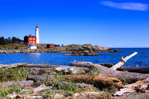 Fisgard Lighthouse National Historic Site near Victoria, Canada Fisgard Lighthouse National Historic Site along the Pacific coast near Victoria, BC, Canada pacific coast stock pictures, royalty-free photos & images