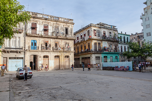 Havana, Cuba - December 12, 2016: People in the streets of Old Havana, Cuba