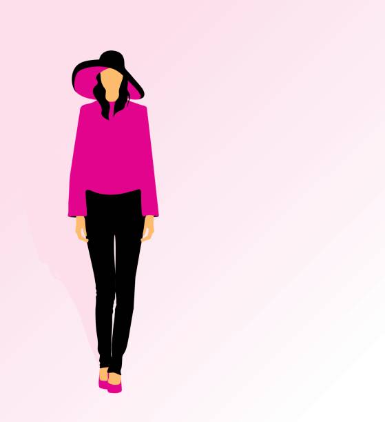 Woman wearing a big hat and fancy clothes vector art illustration