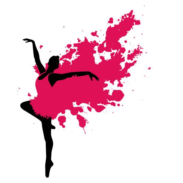 Ballet dancer in motion Ballet dancer with a red painted dress isolated on white background. paint silhouettes stock illustrations