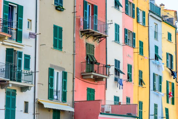 Colorful buildings in Porto Venere, Liguria stock photo