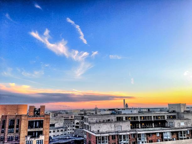 sunset and clouds over the washington monument