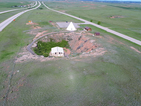 Drone photos of the Vore Buffalo Jump near Beulah, Wyoming