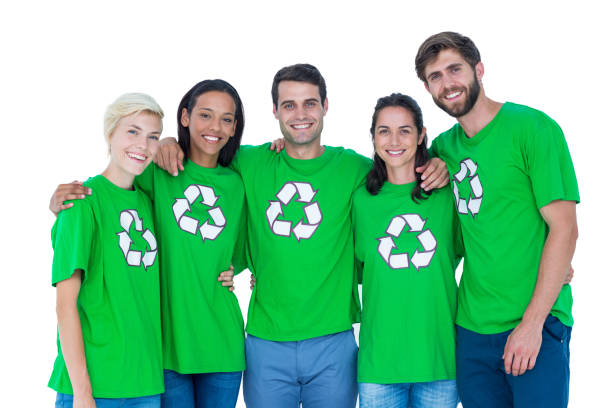 istock Friends wearing recycling tshirts 692080716