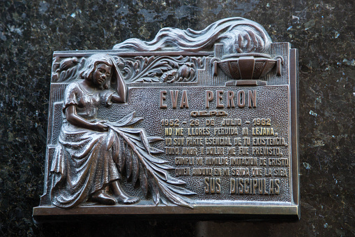 The Duarte family crypt at La Recoleta Cemetery (Cementerio de la Recoleta) in Buenos Aires. It is the final resting place of Eva Peron (Evita).