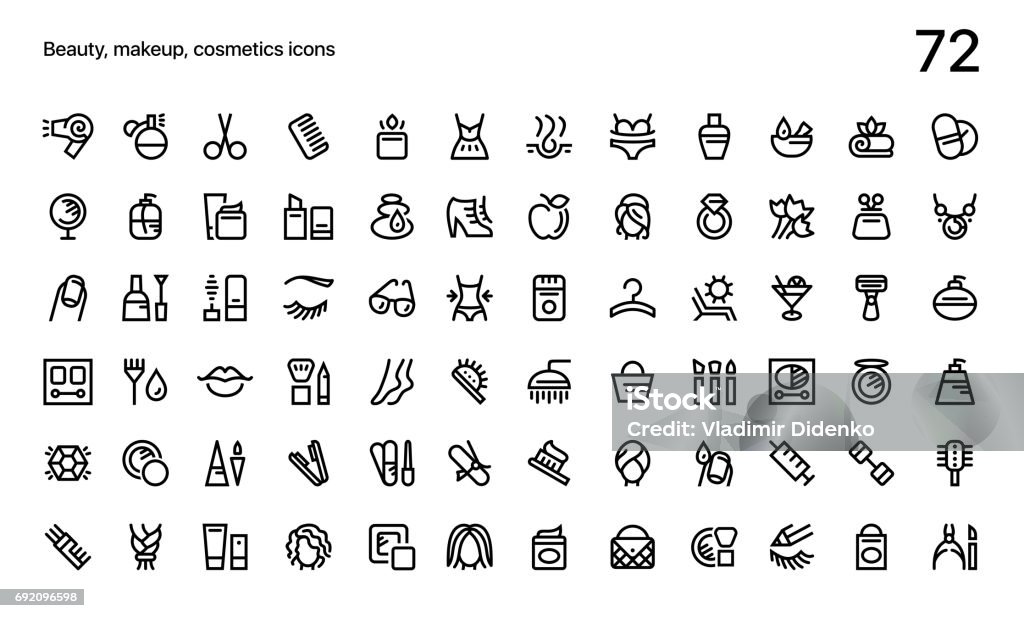 Beauty, makeup, cosmetics icons pack for web and mobile apps Beauty icons pack 72 Symbol stock vector