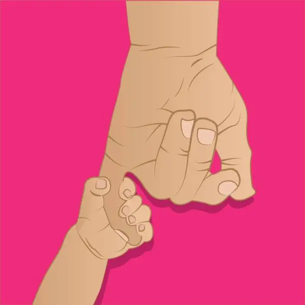 Vector illustration of vector- baby and mother hands on pink  background