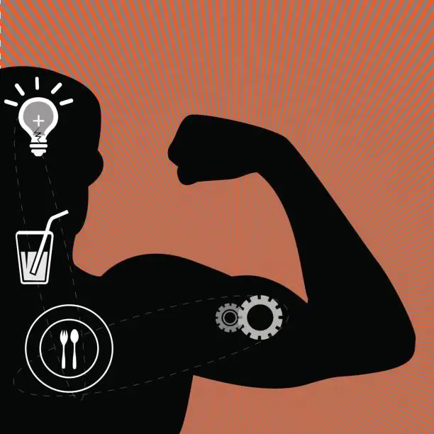 Vector illustration of Illustration - vector illustration of muscle men and health icons