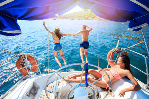 istock Friends having fun ona yacht 692102908