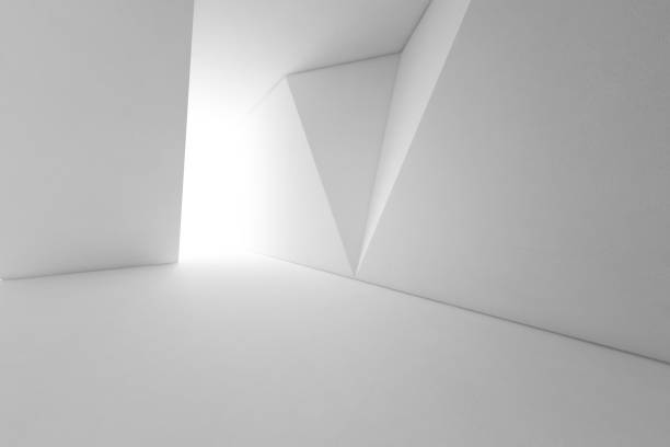 Abstract interior design of modern architecture with empty floor and white wall background