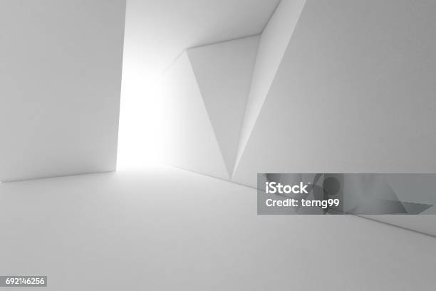 Abstract Interior Design Of Modern Architecture With Empty Floor And White Wall Background Stock Photo - Download Image Now
