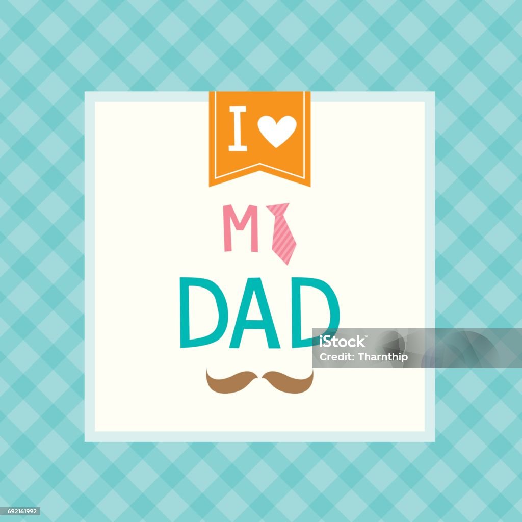 Jag älskar min pappa för fars dag kort design med mustasch och blue tartan bakgrund - Royaltyfri Affisch vektorgrafik