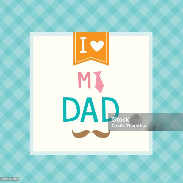 Jag Älskar Min Pappa För Fars Dag Kort Design Med Mustasch Och Blue Tartan Bakgrund-vektorgrafik och fler bilder på Affisch