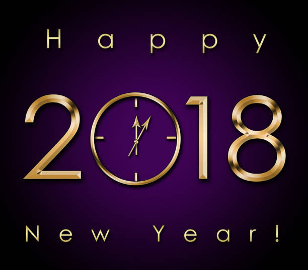 2018 happy new year background with gold clock - 12 18 months imagens e fotografias de stock