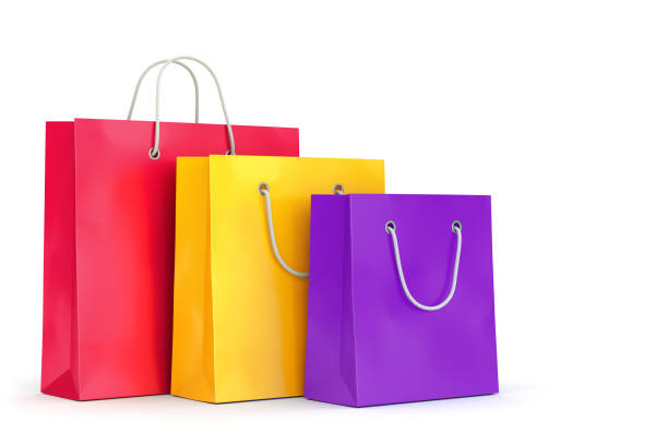 Three shopping bags on white background stock photo