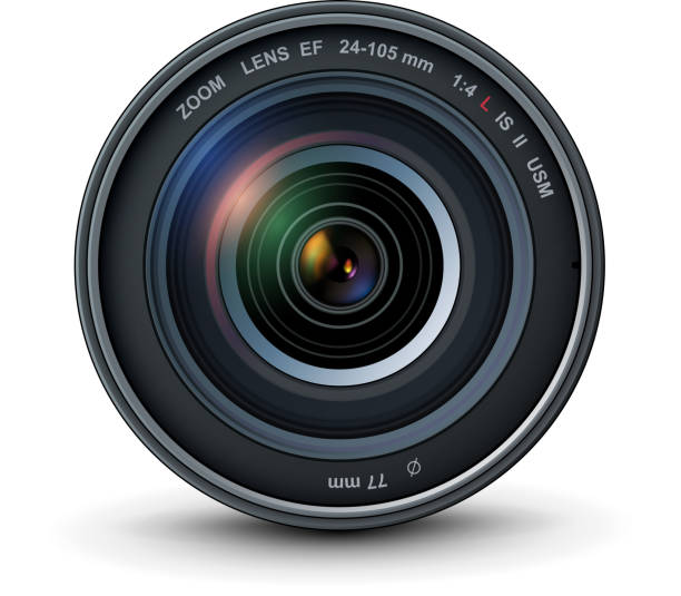 illustrazioni stock, clip art, cartoni animati e icone di tendenza di obiettivo fotografico della fotocamera - telephoto lens immagine