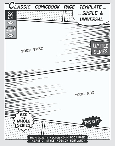 Free space Comic book page template. Comics layout and action with speed lines,