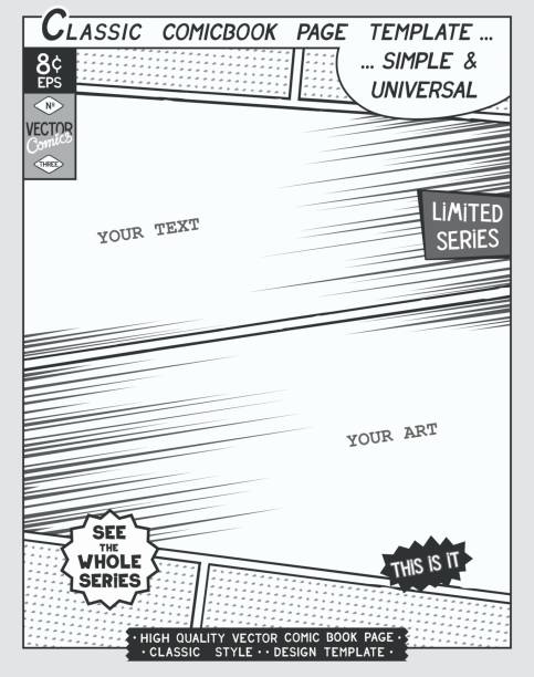 Comic book style template Free space Comic book page template. Comics layout and action with speed lines, speed borders stock illustrations