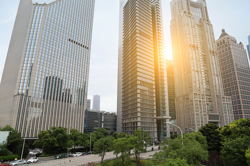 Modern Urban Architecture in Chengdu in Sunny Days