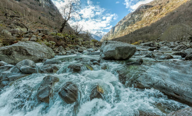 hermoso río en cantón ticino, suiza - riverbed switzerland valley stone fotografías e imágenes de stock