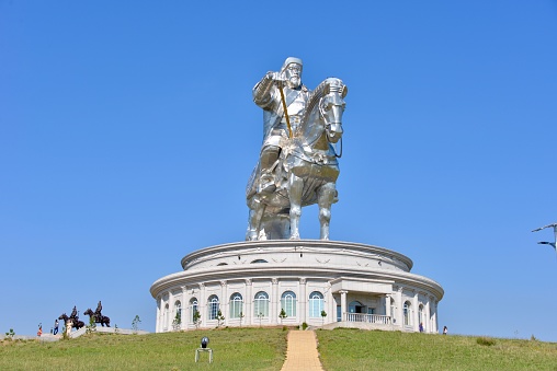 Tov province, Mongolia - August 20, 2015: the great Genghis Khan monument in Tov province of mongolia, driving East from Ulaanbataar on the East Highway to Dadal, the birthplace of Genghis Khan.