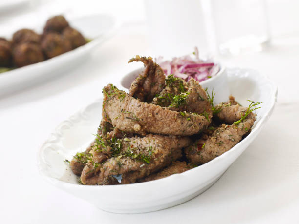 fried liver fried liver on table top middle eastern food photos stock pictures, royalty-free photos & images