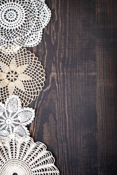 istock Vintage background with white crochet lace 692220258
