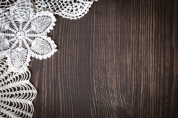 istock Vintage background with white crochet lace 692220262