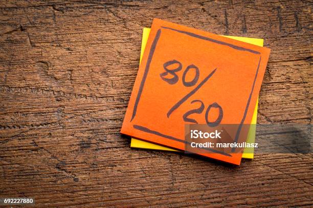 Pareto Principle On Sticky Note Stock Photo - Download Image Now - Pareto Principle, Adhesive Note, Advice