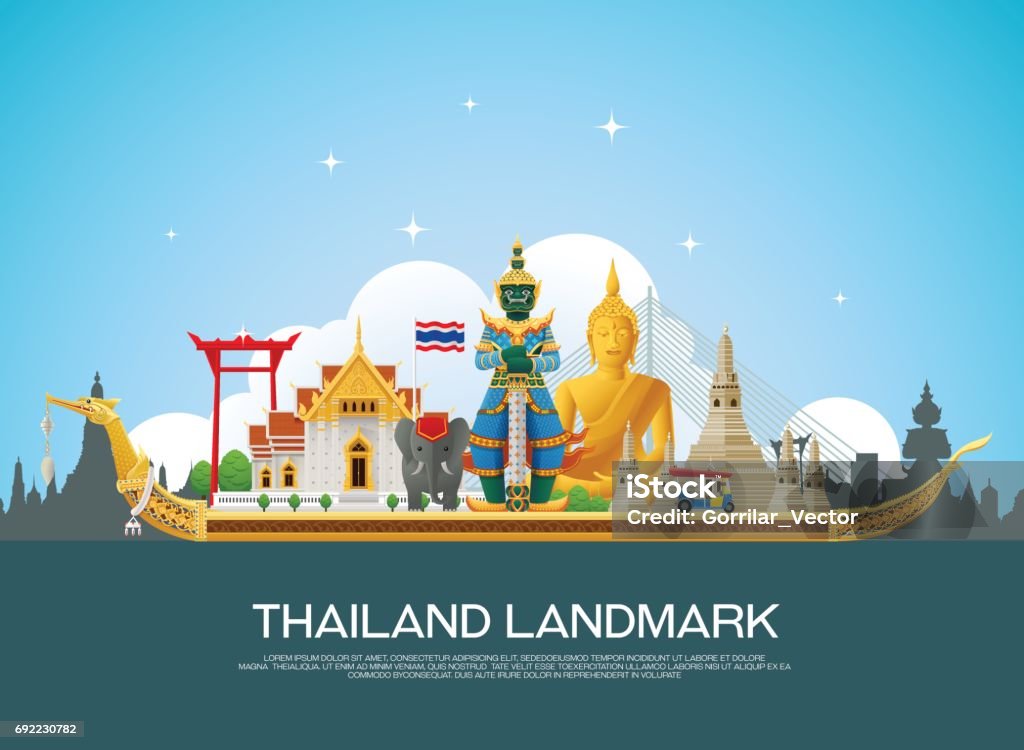 Tailândia viagens de Marco e arte fundo ilustração vetorial - Vetor de Tailândia royalty-free