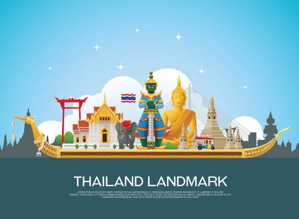 ilustrações de stock, clip art, desenhos animados e ícones de thailand landmark travel and art background vector illustration - thailand thai culture travel buddha