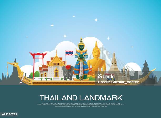 Thailand Landmark Travel And Art Background Vector Illustration Stock Illustration - Download Image Now