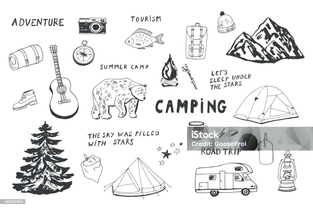 キャンプのオブジェクトを設定します。 - キャンプするのロイヤリティフリーベクトルアート