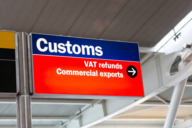 Customs Sign at Airport Customs directional sign at airport - Emigration and Immigration. heathrow airport stock pictures, royalty-free photos & images