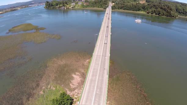 istock Aerial view of a river and bridge in Chile 692257334