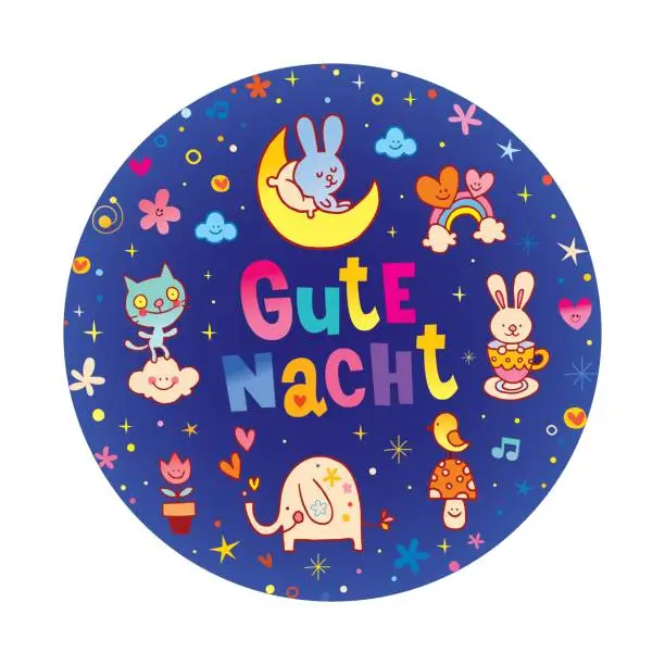 Vector illustration of Gute Nacht good night in German