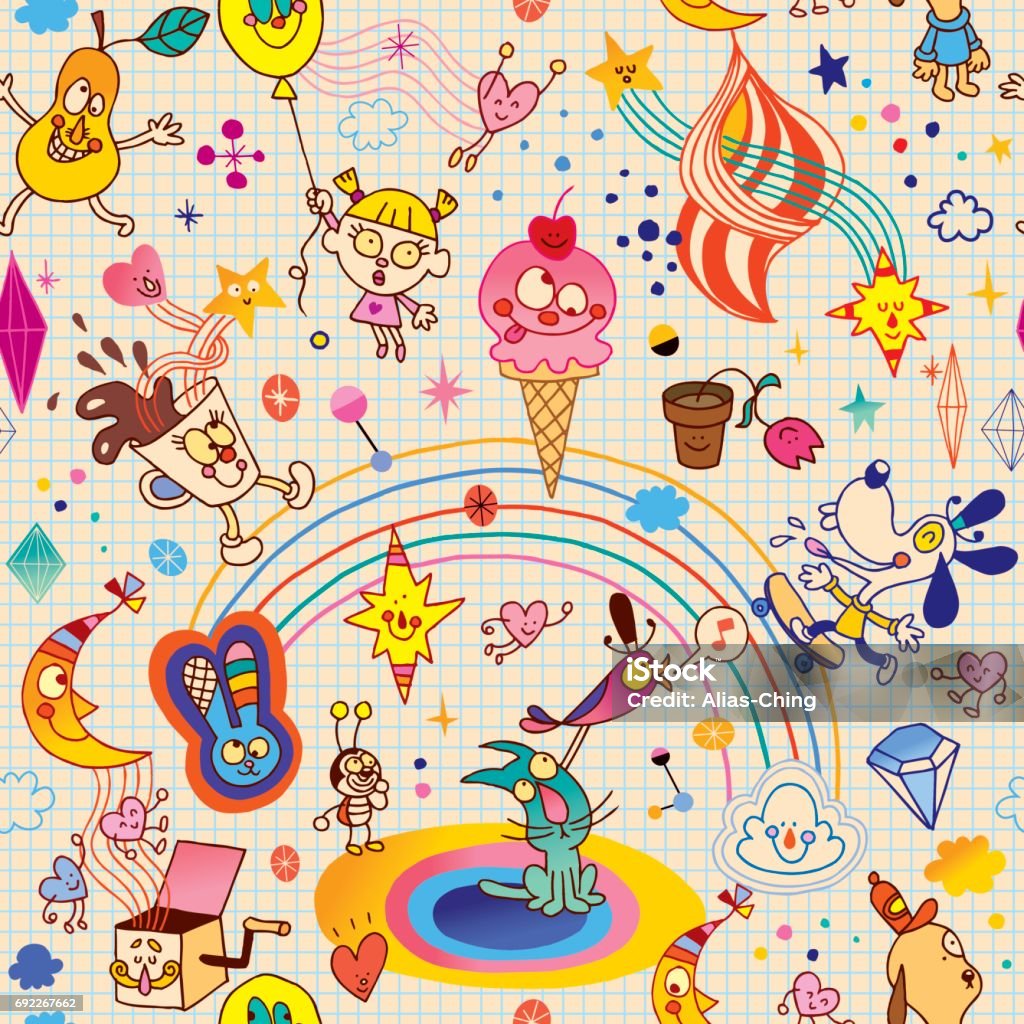 Fun Character Background Fun Cartoon Characters Seamless Pattern Stock Illustration - Download ...