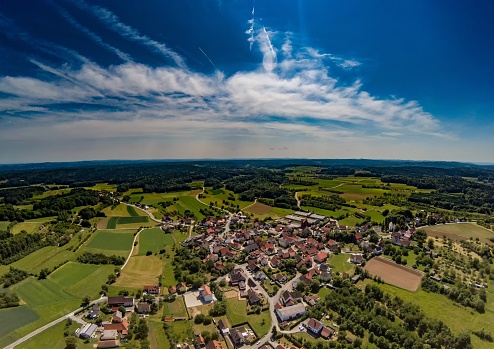 Aerial photo of the landscape of the franconian suisse near the village of Biberbach, Germany - Bavaria