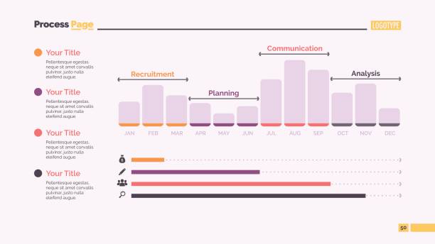 ilustrações de stock, clip art, desenhos animados e ícones de twelve month bar chart slide template - four people illustrations