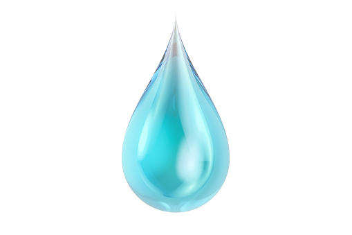 Water drop closeup, 3D rendering isolated on white background