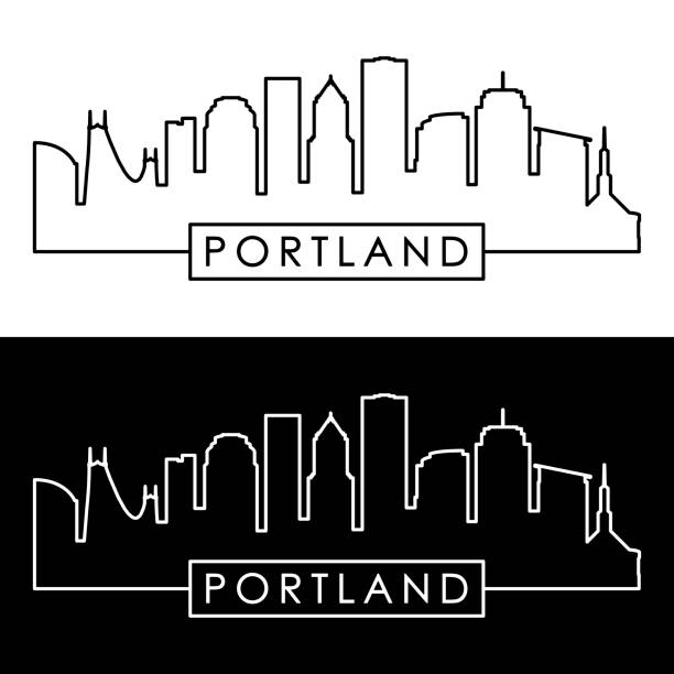 illustrazioni stock, clip art, cartoni animati e icone di tendenza di skyline di portland. stile lineare. file vettoriale modificabile. - portland oregon skyline cityscape silhouette