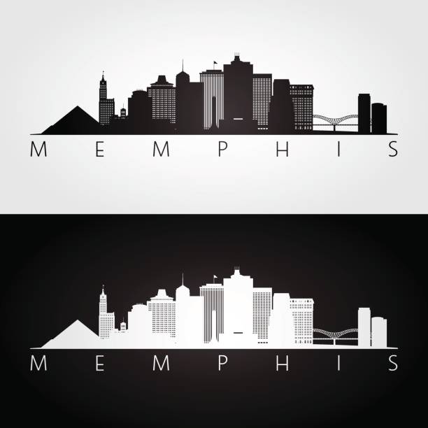 memphis, usa skyline i zabytków sylwetka, czarno-biały design, ilustracja wektorowa. - memphis tennessee obrazy stock illustrations