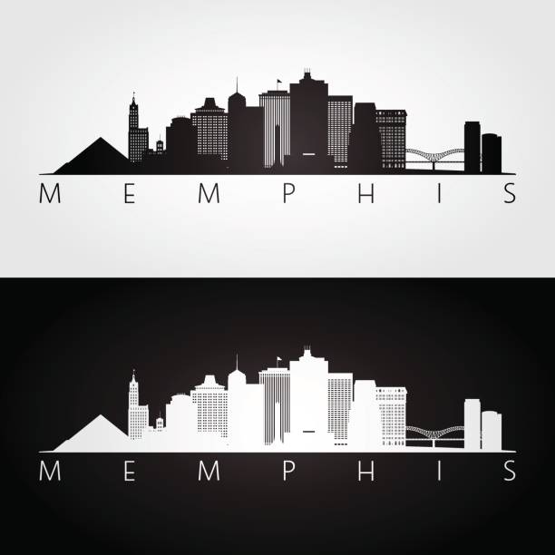 Memphis, USA skyline and landmarks silhouette, black and white design, vector illustration. Memphis, USA skyline and landmarks silhouette, black and white design, vector illustration. memphis tennessee stock illustrations