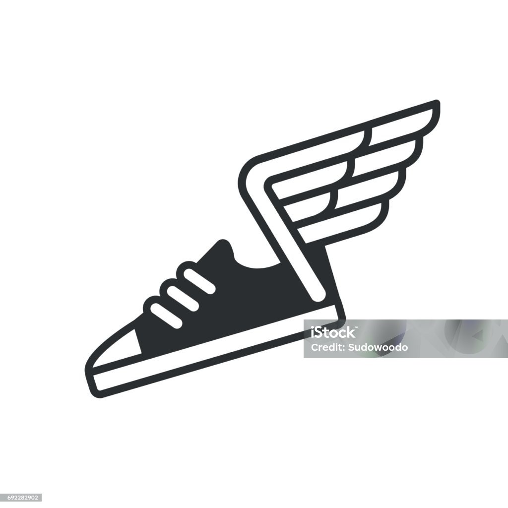 Sneaker with wings icon Sneaker with wings icon. Vector sports shoe line logo. Animal Wing stock vector