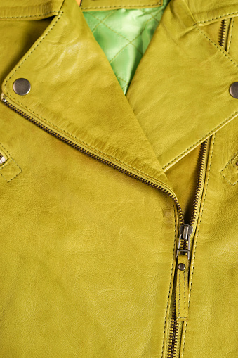 Green Leather Jacket Leather Jacket Macro Details Jacket Zippers And ...