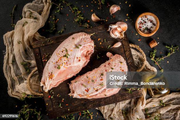 Chicken Fillet With Spices Stock Photo - Download Image Now - Chicken Breast, Skin, Raw Food