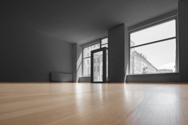 empty shop - vacant room with shopping window stock photo
